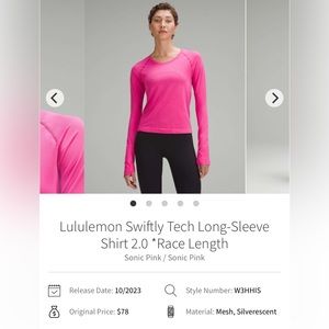 Lululemon NWT size 8 long sleeve swiftly 2.0 *Race